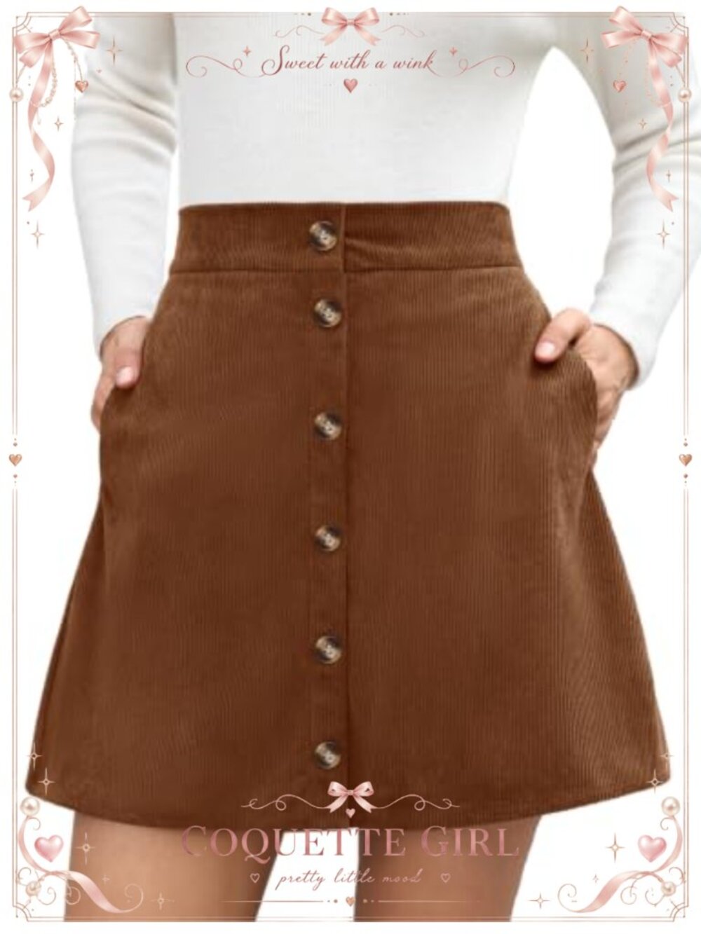 Corduroy Mini Skirt High Waisted A-Line Skater with Pockets